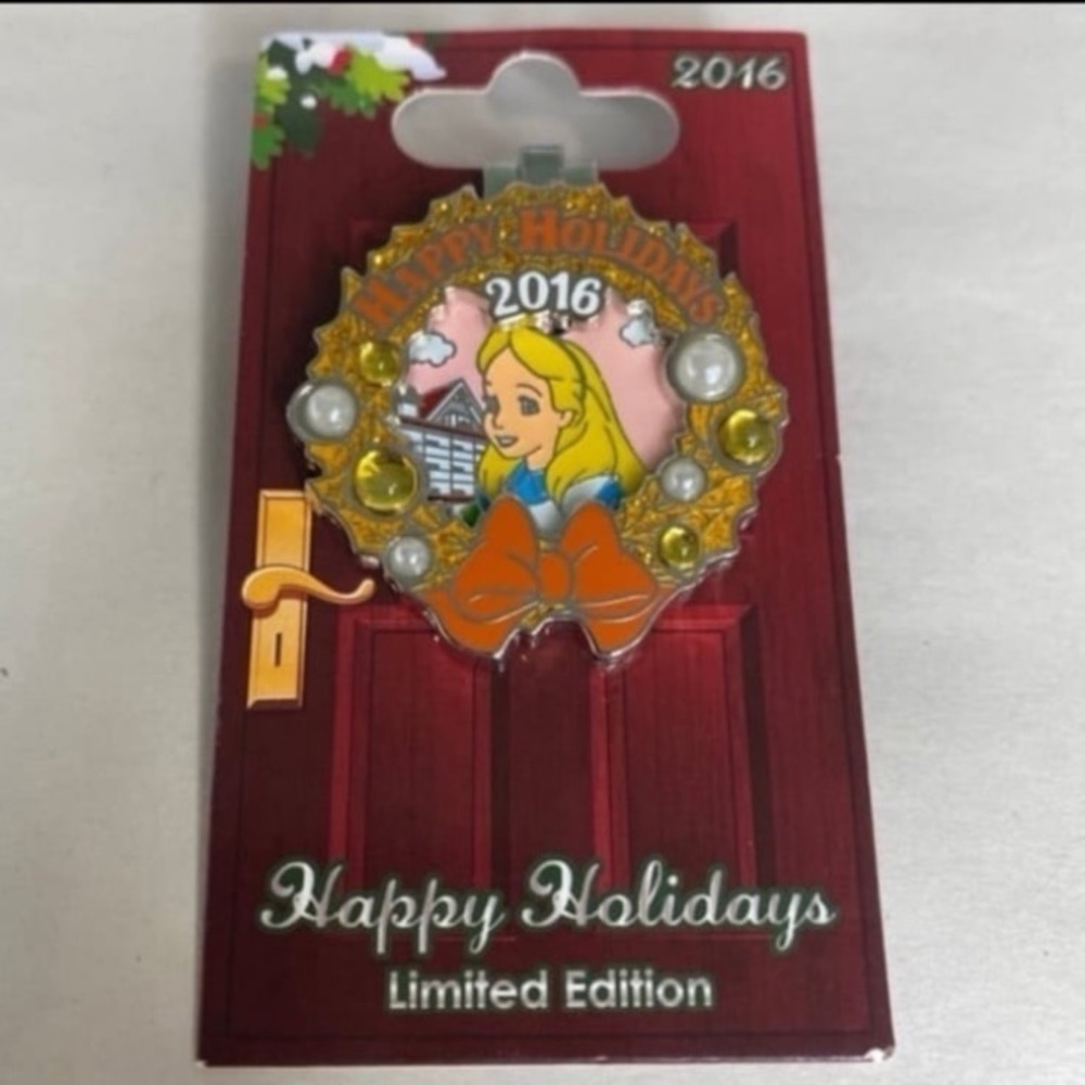 Disney Parks Alice in wonderland grand Floridian Christmas wreath pin  NWT